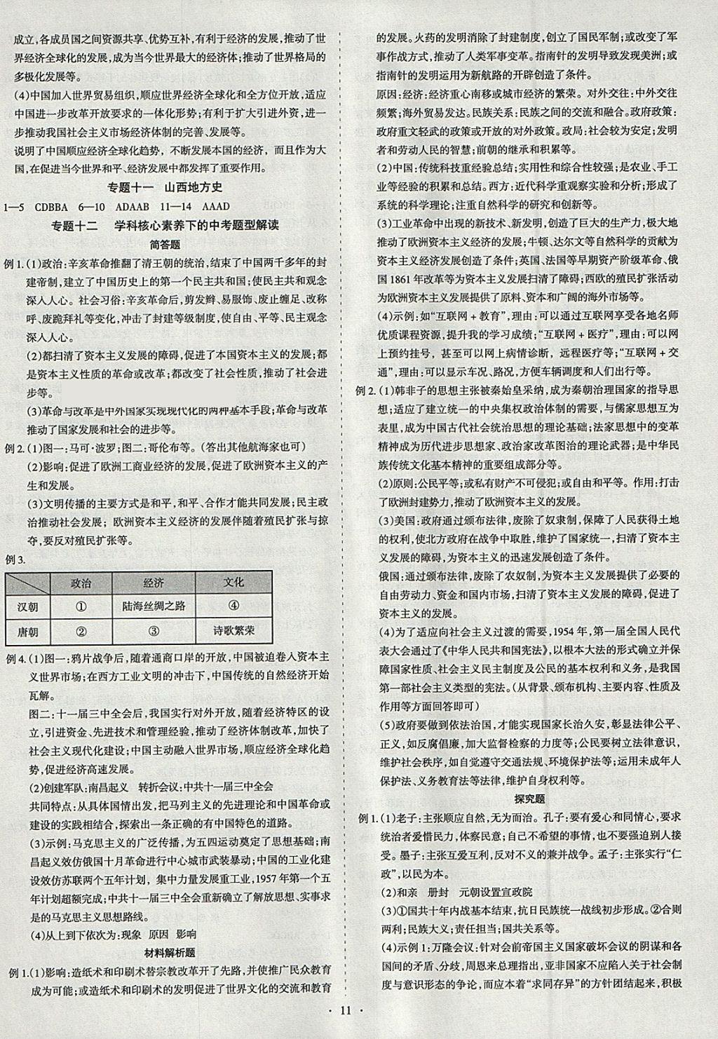 2018年山西中考滾動遷移中考總復習歷史 參考答案第11頁