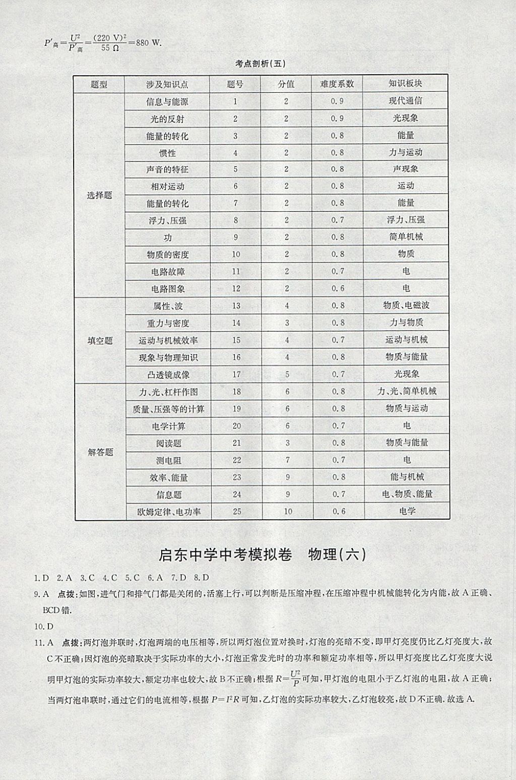 2018年啟東中學中考模擬卷物理 參考答案第16頁