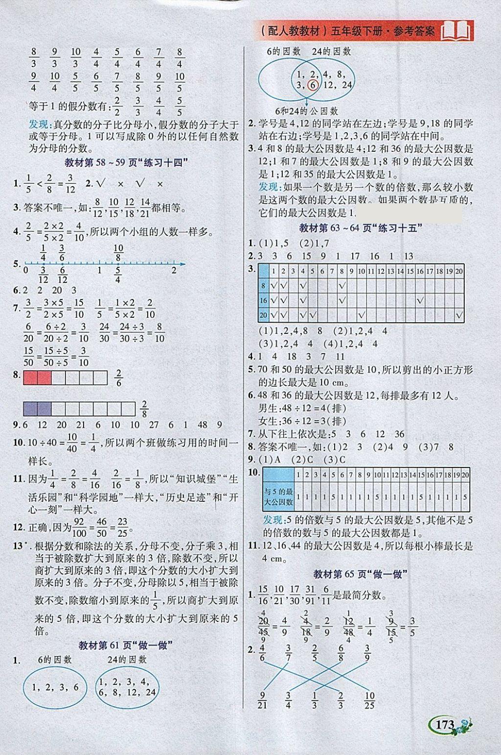 2018年教学大典五年级数学下册人教版 参考答案第19页