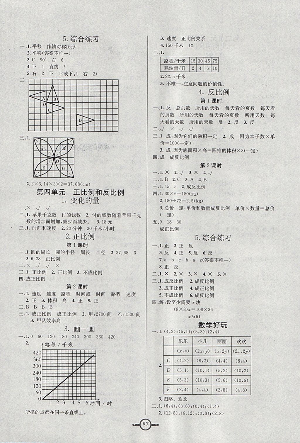 2018年名師金手指領(lǐng)銜課時六年級數(shù)學(xué)下冊北師大版 參考答案第3頁