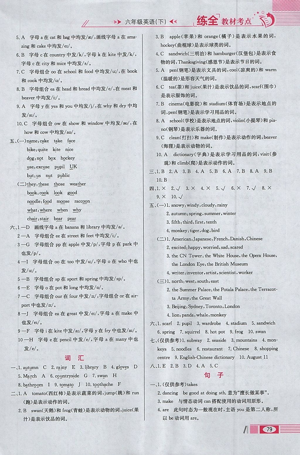 2018年小學(xué)教材全練六年級英語下冊人教新起點(diǎn)版一起 參考答案第11頁