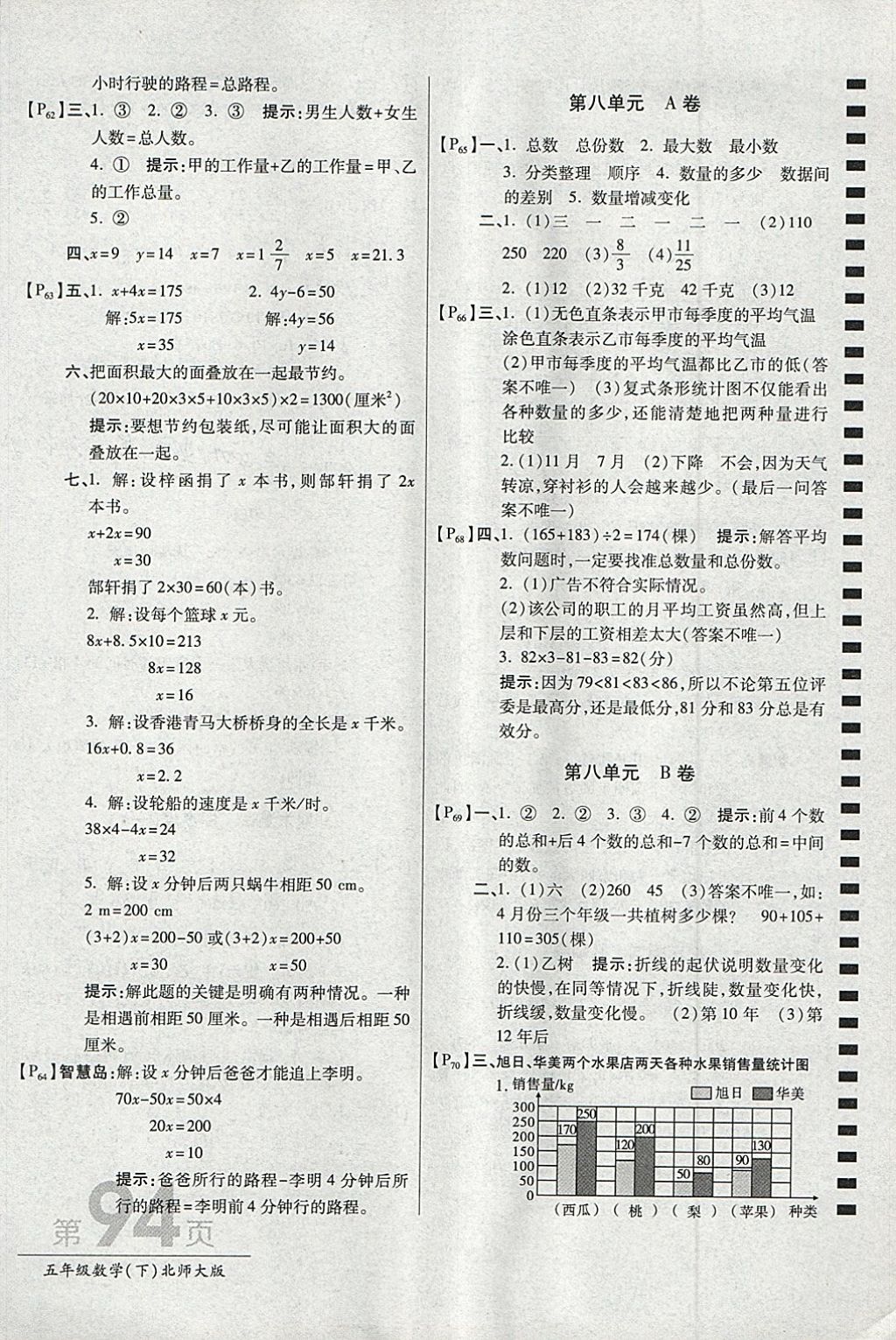 2018年最新AB卷五年級數(shù)學(xué)下冊北師大版 參考答案第10頁