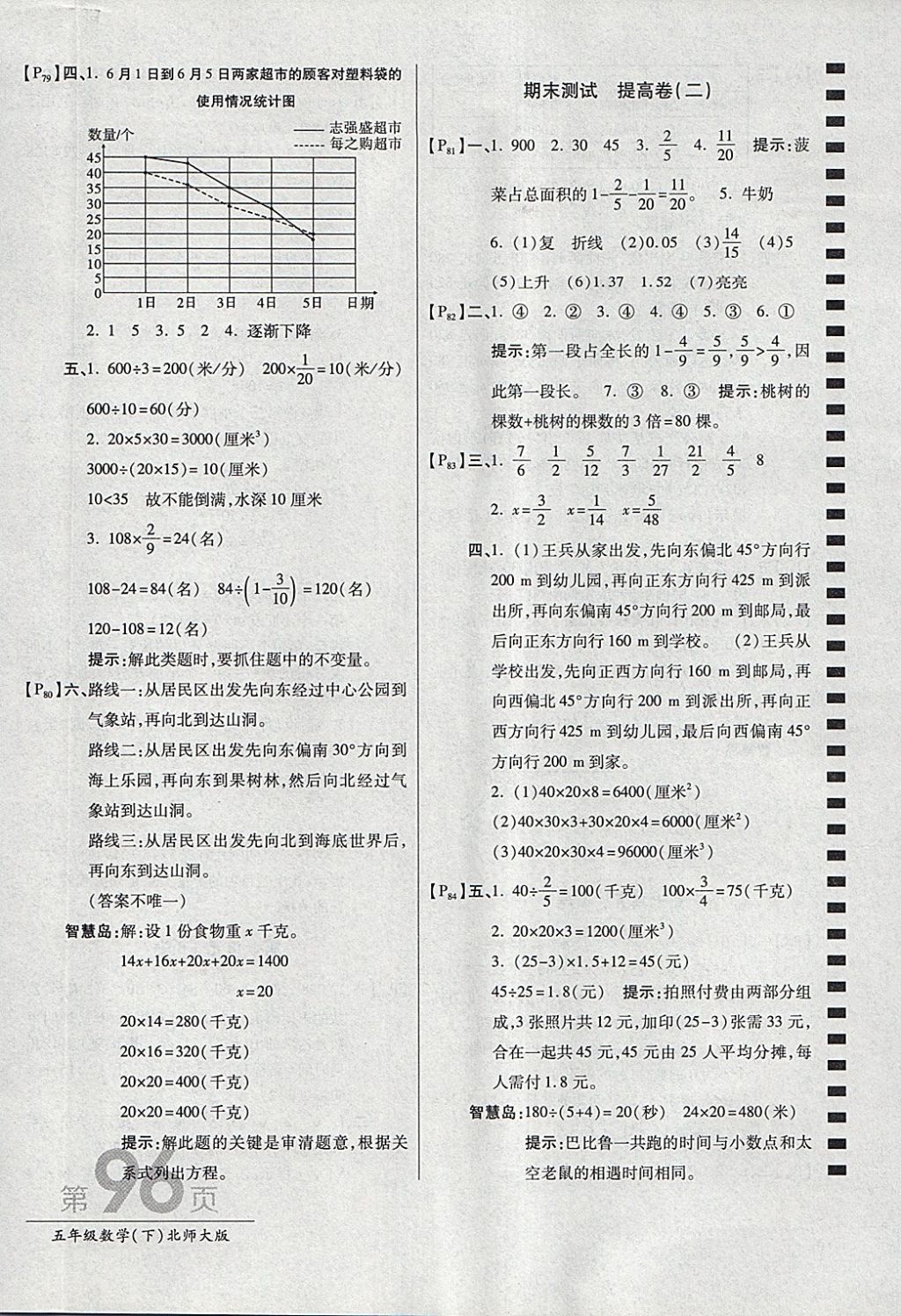 2018年最新AB卷五年級(jí)數(shù)學(xué)下冊(cè)北師大版 參考答案第12頁