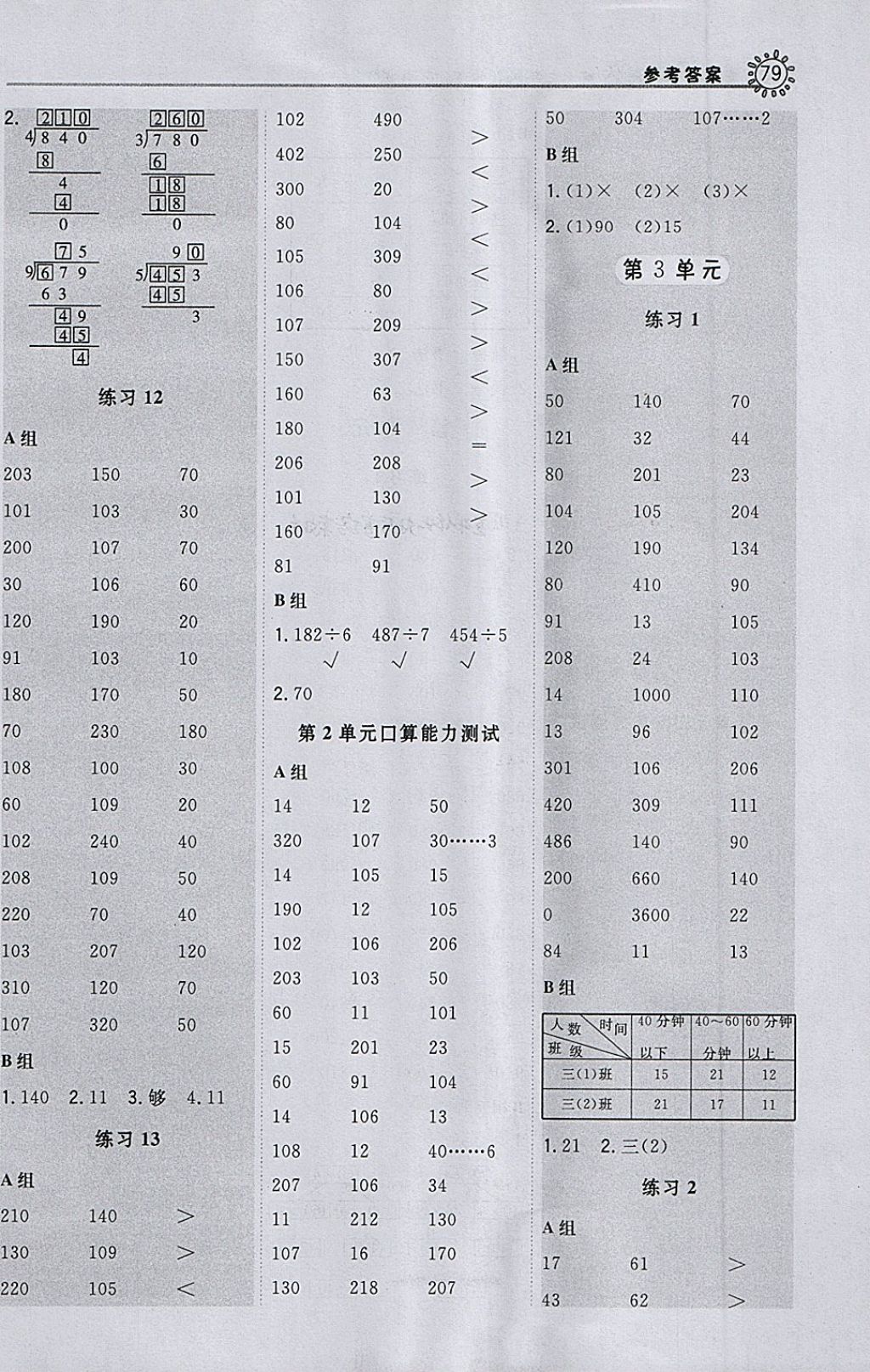 2018年星級口算天天練三年級數(shù)學(xué)下冊人教版 參考答案第5頁