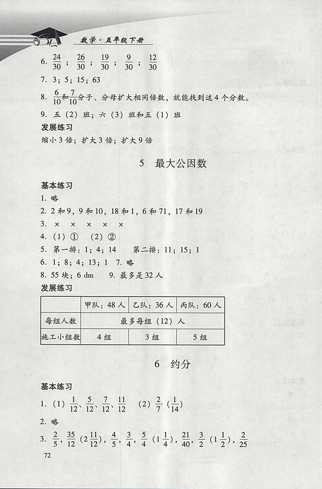 2018年學(xué)習(xí)探究診斷小學(xué)數(shù)學(xué)五年級(jí)下冊(cè)人教版 參考答案第9頁(yè)