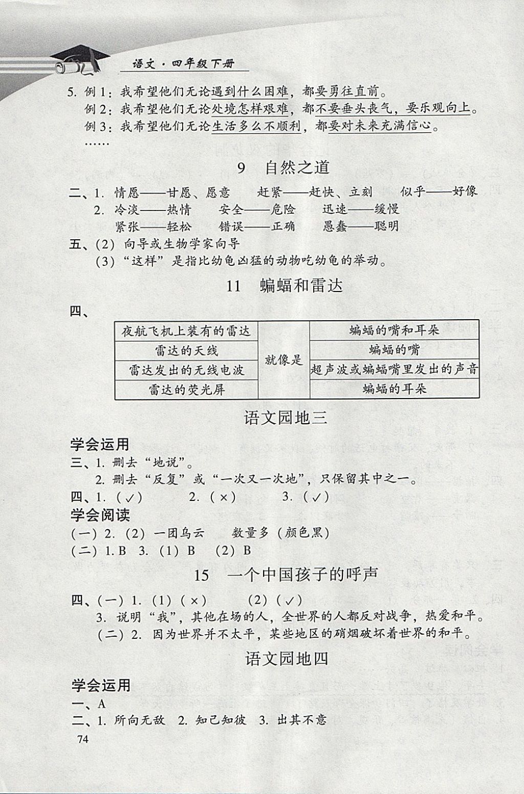 2018年學(xué)習(xí)探究診斷小學(xué)語文四年級下冊人教版 參考答案第2頁