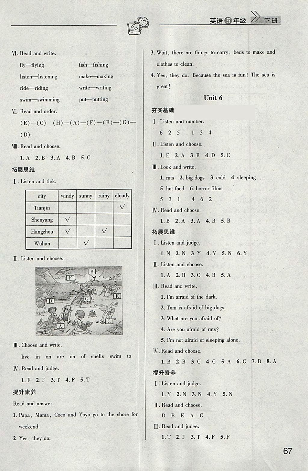 2018年長(zhǎng)江作業(yè)本課堂作業(yè)五年級(jí)英語(yǔ)下冊(cè) 第5頁(yè)