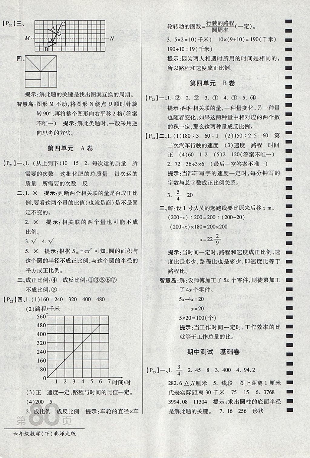 2018年最新AB卷六年级数学下册北师大版 参考答案第4页