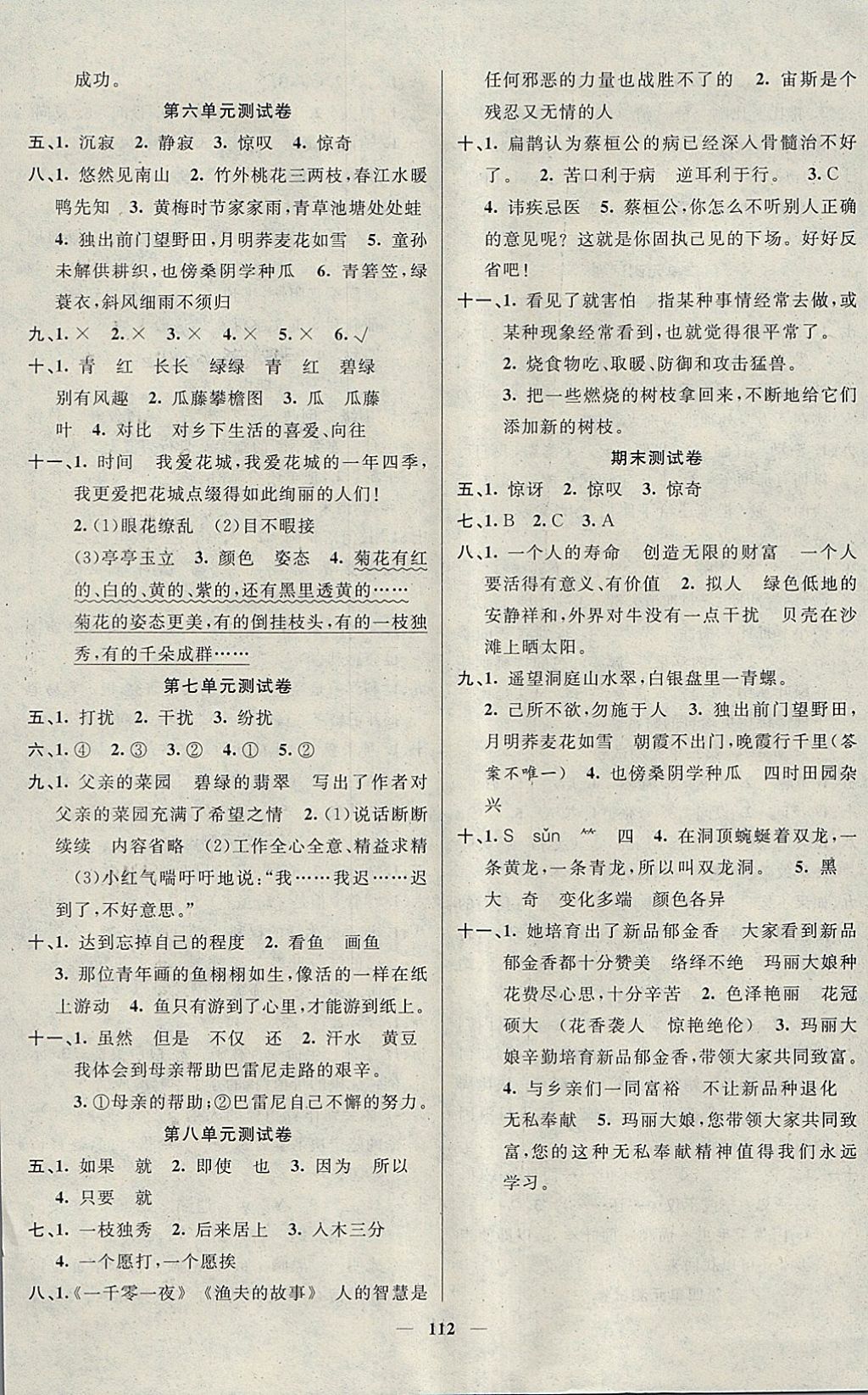 2018年智慧樹同步講練測四年級語文下冊人教版 參考答案第7頁