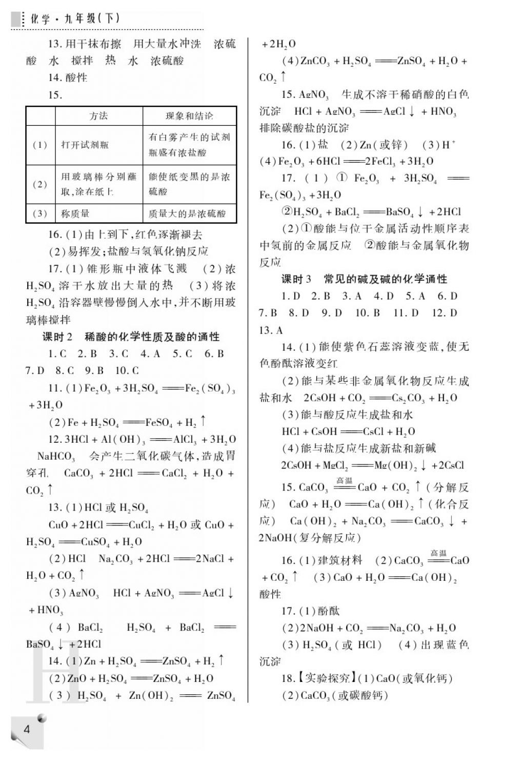 2018年課堂練習(xí)冊(cè)九年級(jí)化學(xué)下冊(cè)H版 參考答案第3頁(yè)