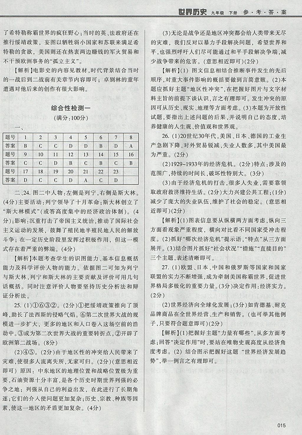 2018年學習質(zhì)量監(jiān)測九年級世界歷史下冊人教版 第15頁