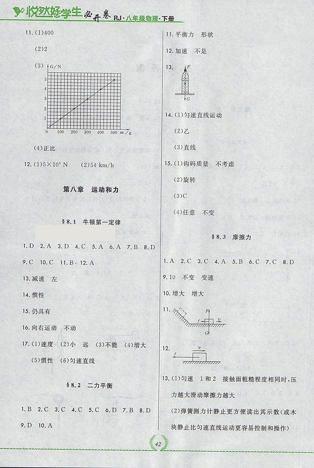 2018年悅?cè)缓脤W(xué)生必開卷八年級物理下冊人教版吉林省專版 參考答案第6頁