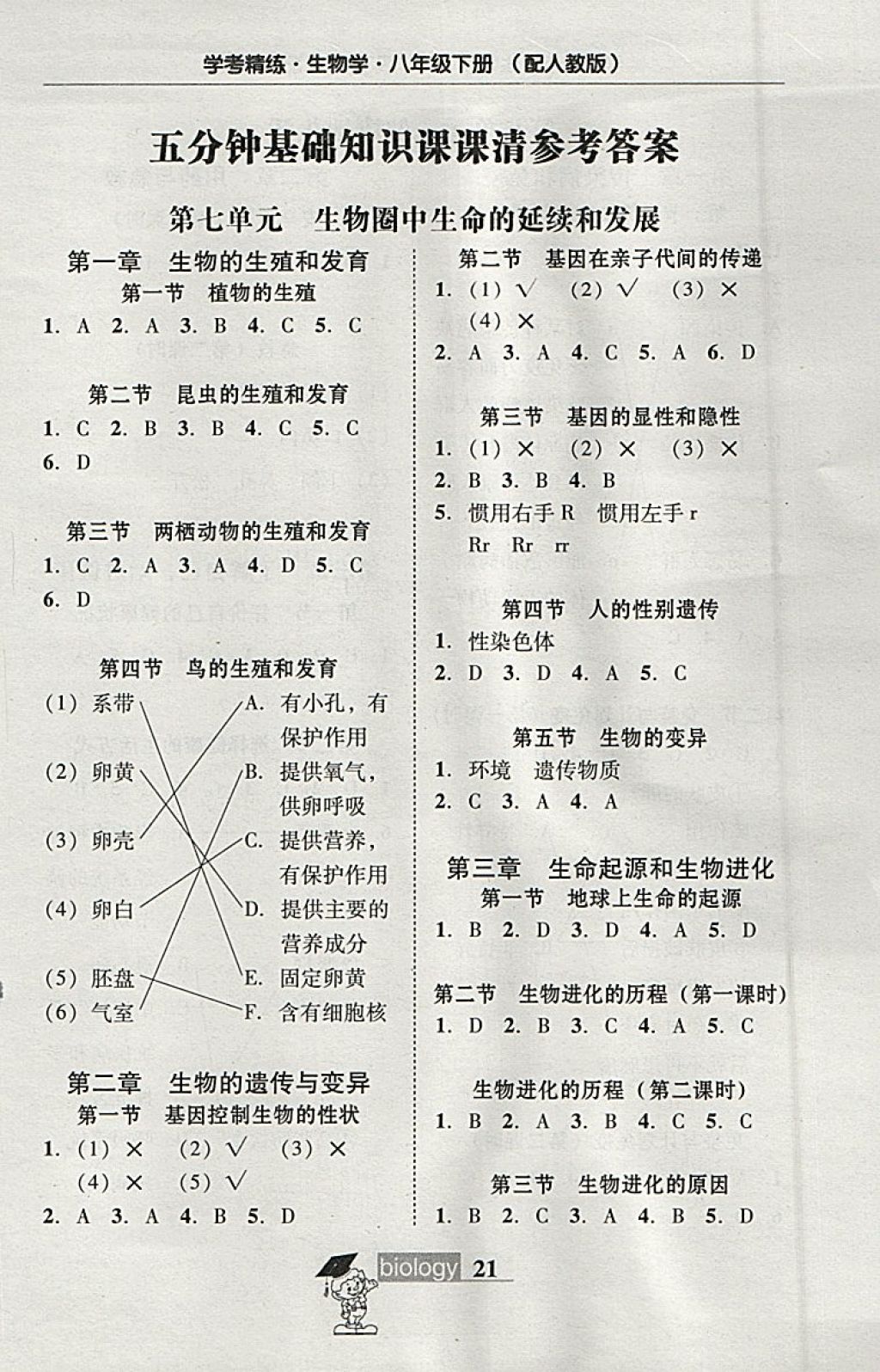 2018年南粤学典学考精练八年级生物学下册人教版 第1页