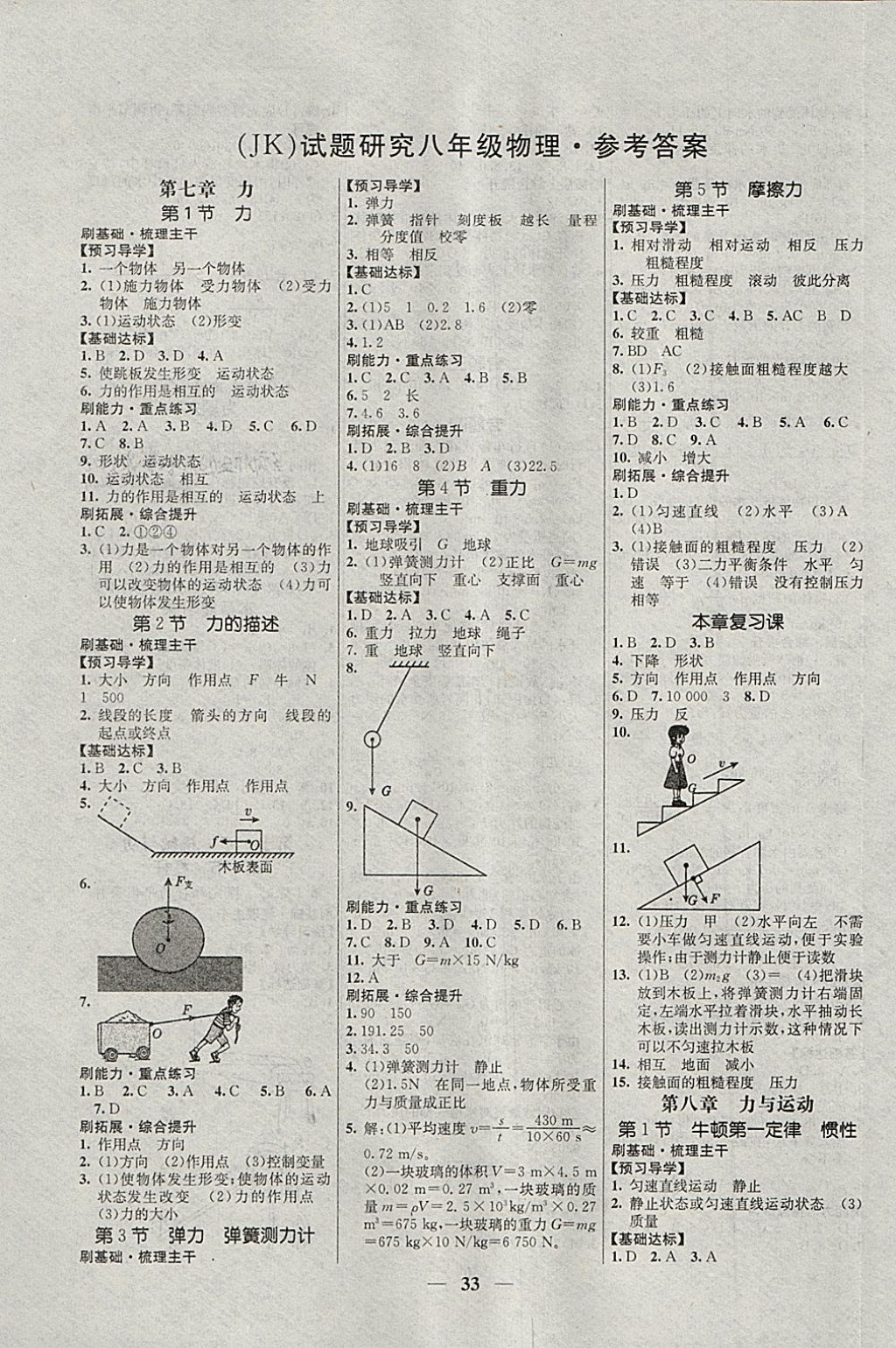 2018年優(yōu)化課堂必備滿分特訓(xùn)方案試題研究八年級物理下冊教科版 參考答案第1頁