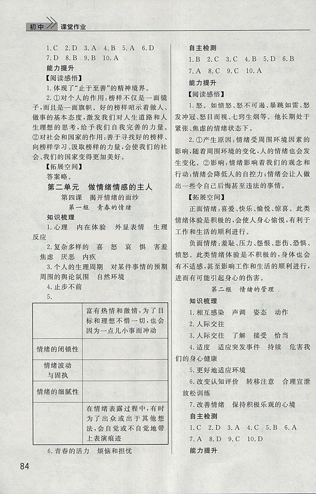 2018年長江作業(yè)本課堂作業(yè)七年級道德與法治下冊 第3頁