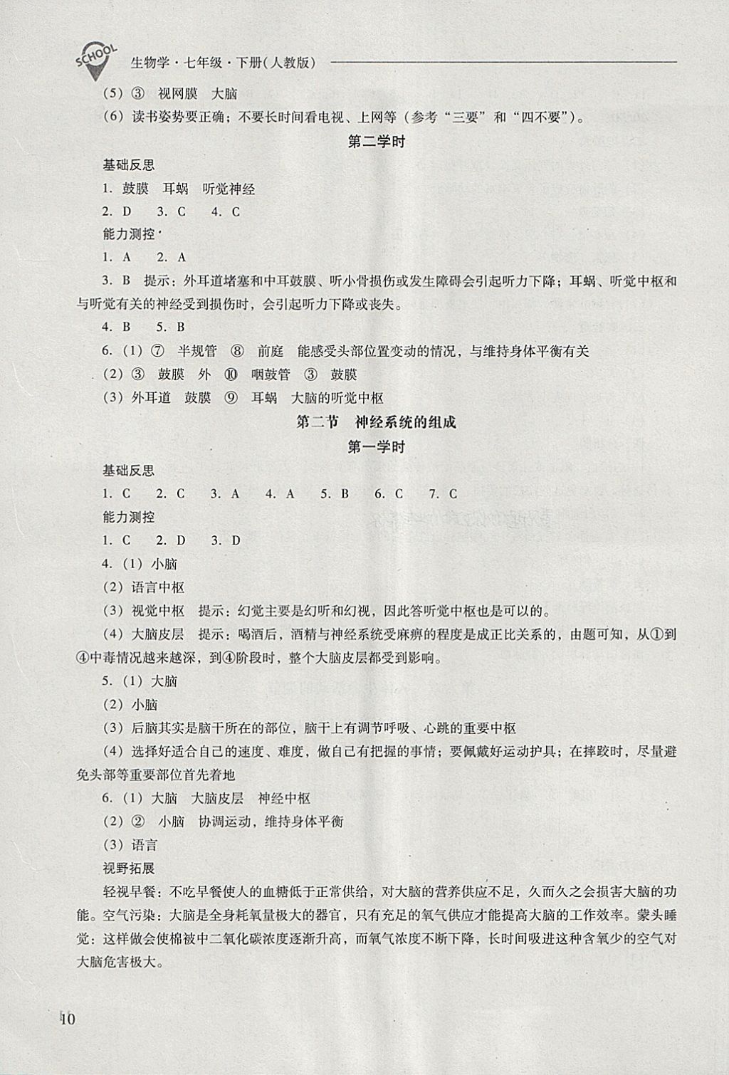 2018年新課程問(wèn)題解決導(dǎo)學(xué)方案七年級(jí)生物學(xué)下冊(cè)人教版 第10頁(yè)