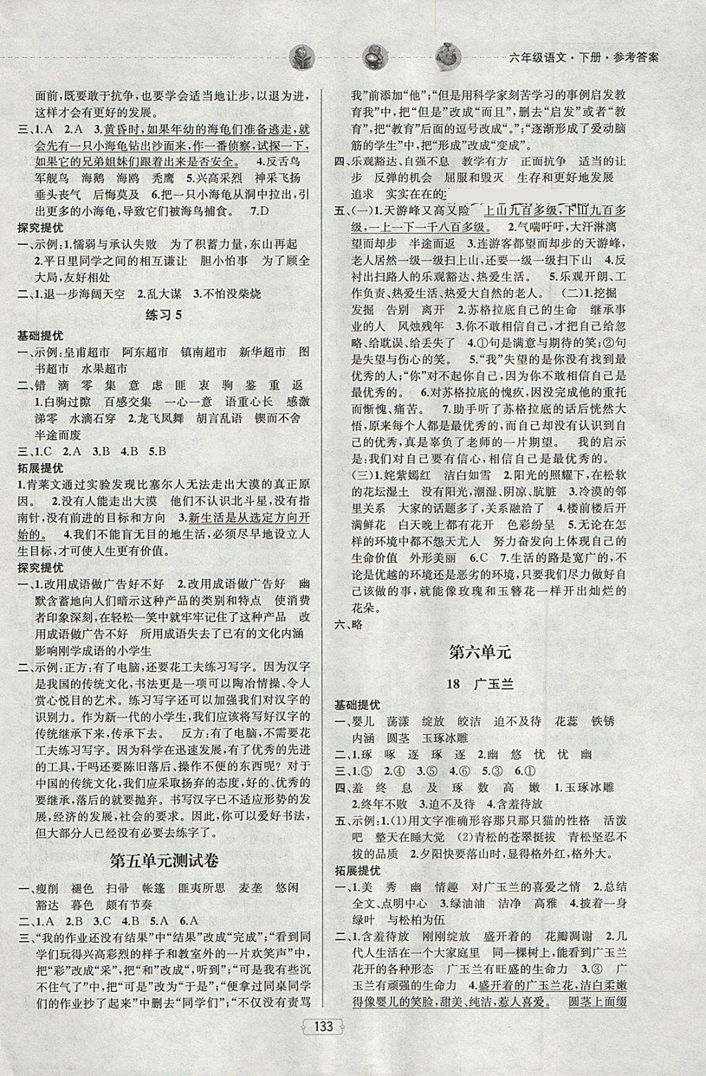 2018年金鑰匙提優(yōu)訓(xùn)練課課練六年級(jí)語(yǔ)文下冊(cè)江蘇版 第11頁(yè)
