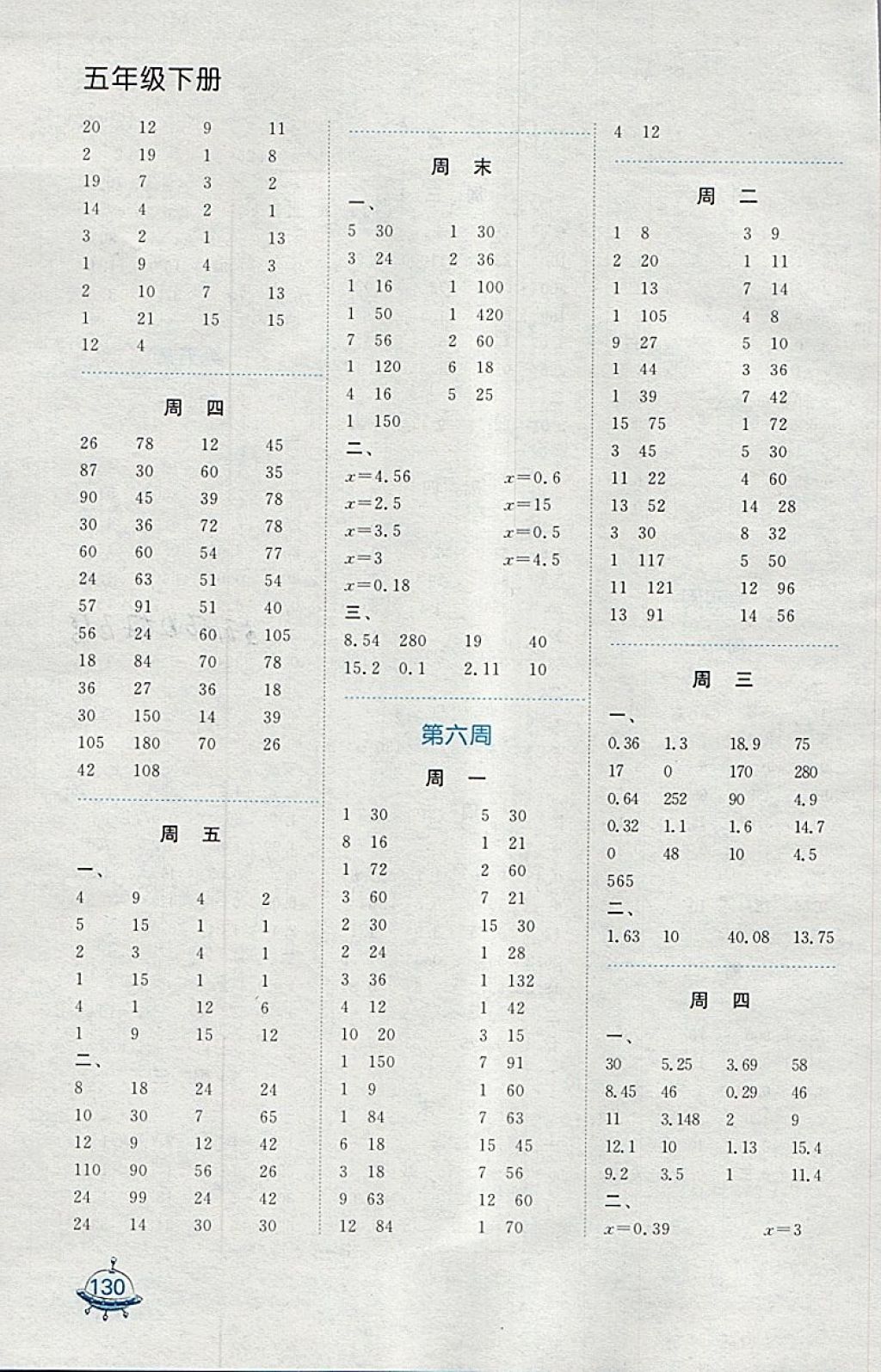 2018年計算天天練五年級下冊蘇教版 參考答案第5頁