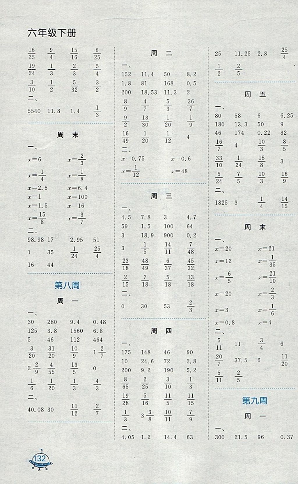 2018年計(jì)算天天練六年級(jí)下冊(cè)蘇教版 第6頁(yè)