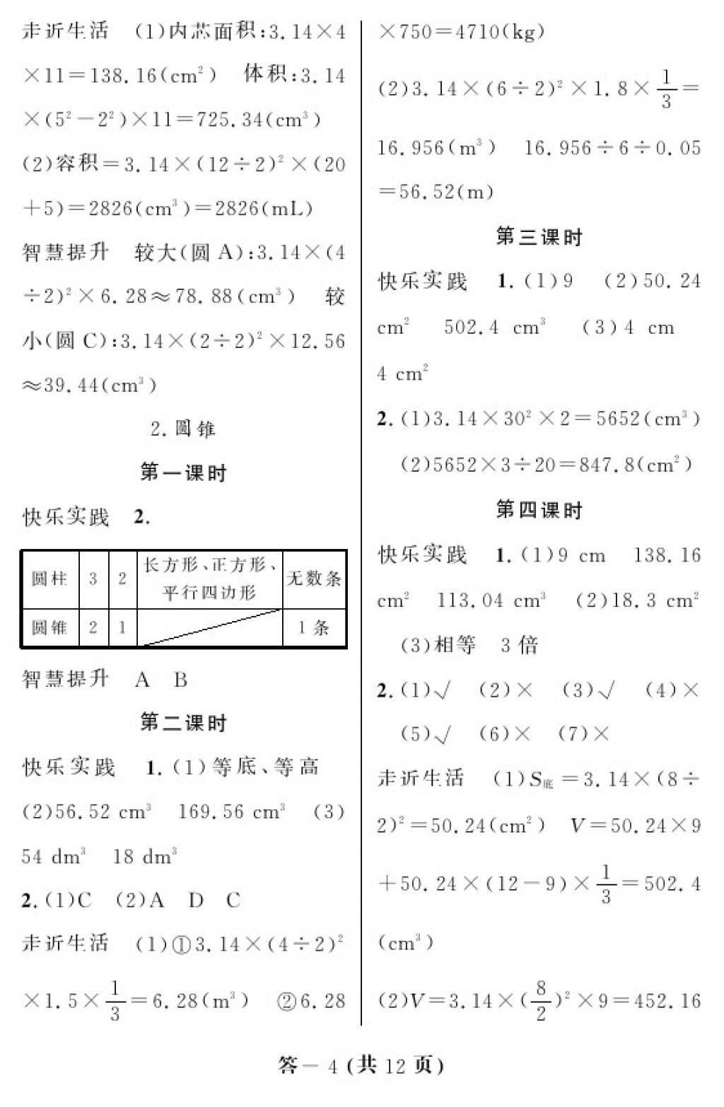 2018年數(shù)學(xué)作業(yè)本六年級(jí)下冊(cè)人教版江西教育出版社 第4頁