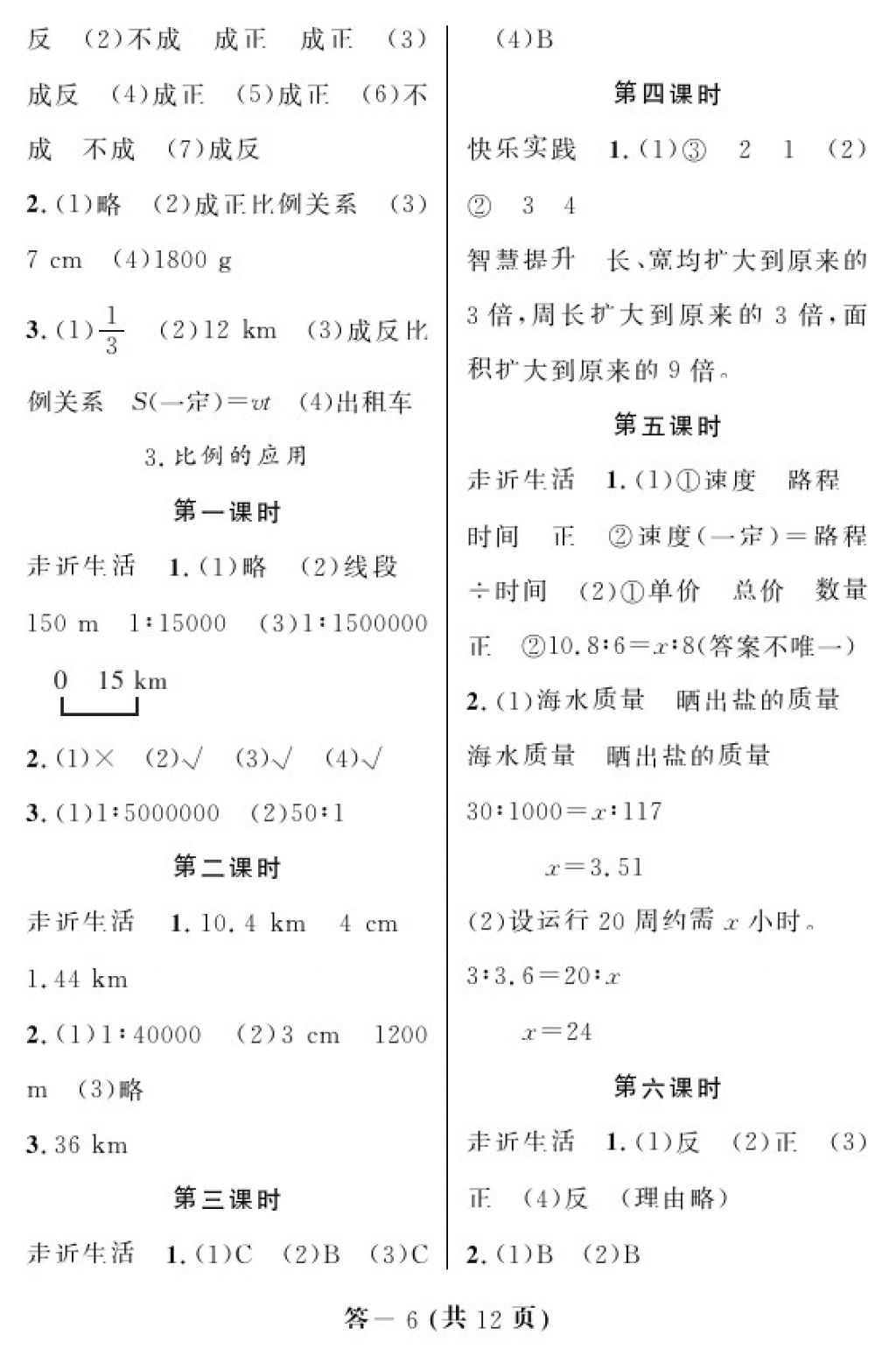 2018年数学作业本六年级下册人教版江西教育出版社 第6页