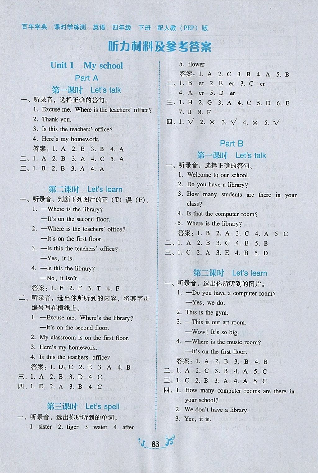 2018年百年學典課時學練測四年級英語下冊人教PEP版 第1頁