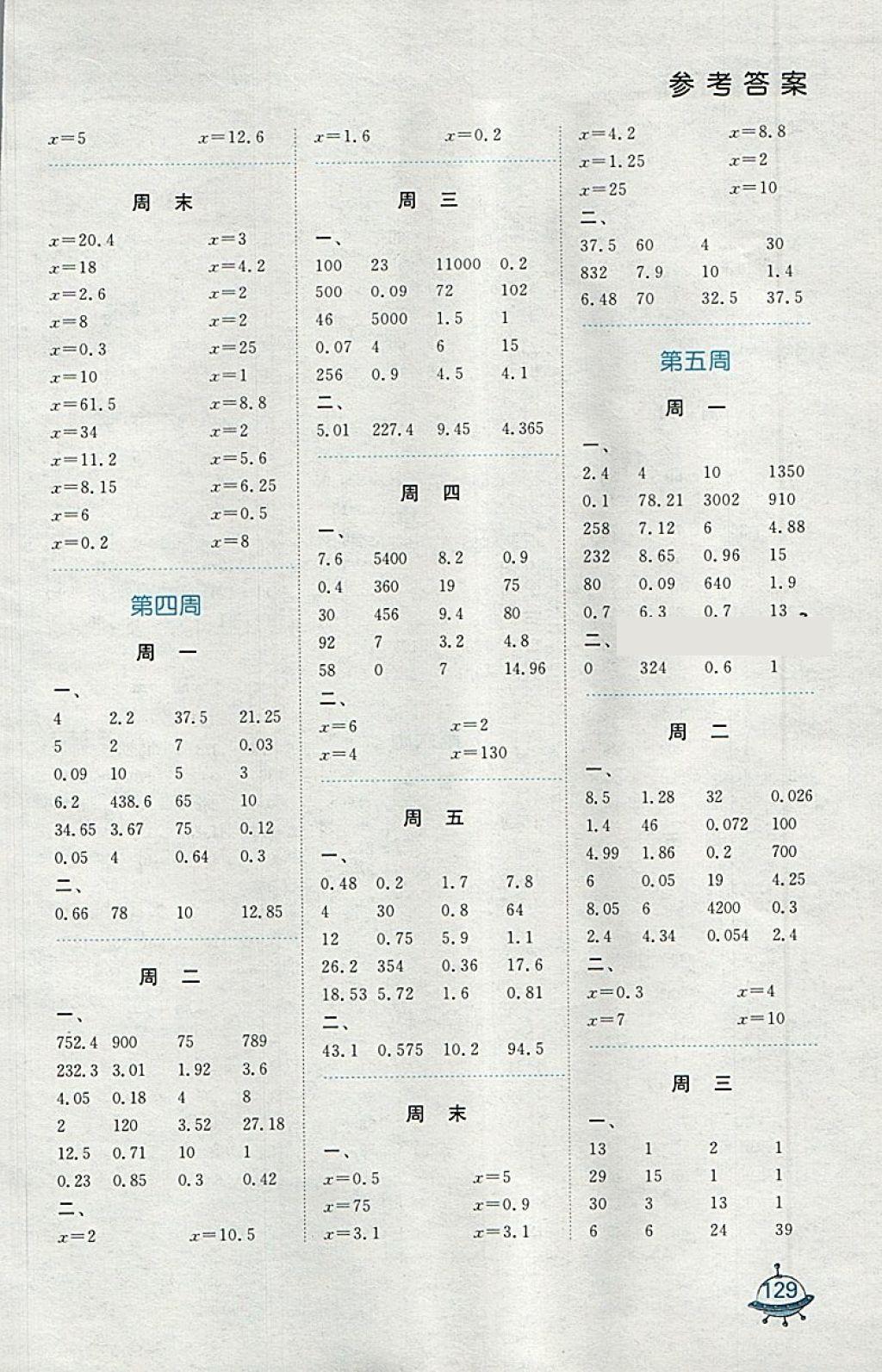 2018年計算天天練五年級下冊蘇教版 參考答案第3頁