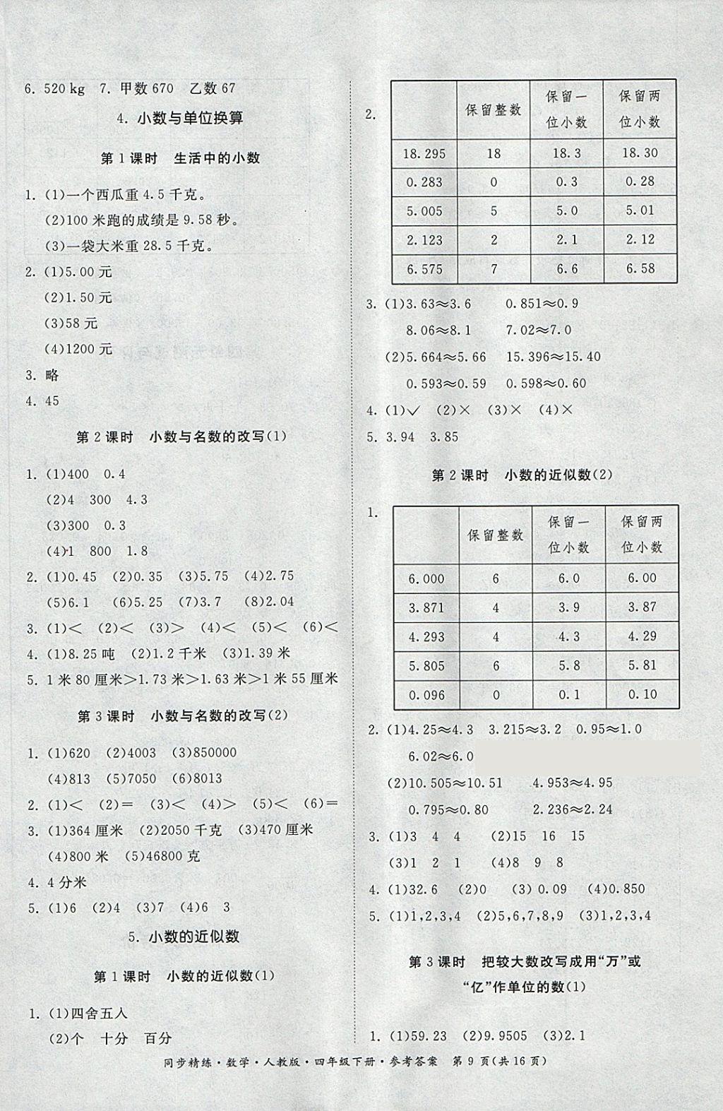 2018年同步精練四年級數(shù)學(xué)下冊人教版 第9頁