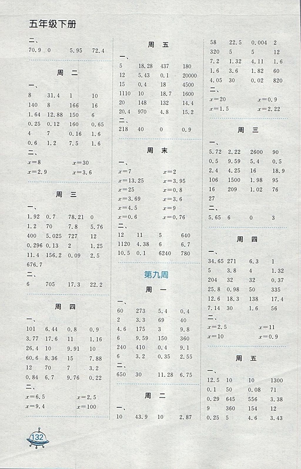 2018年計(jì)算天天練五年級(jí)下冊(cè)蘇教版 參考答案第7頁(yè)