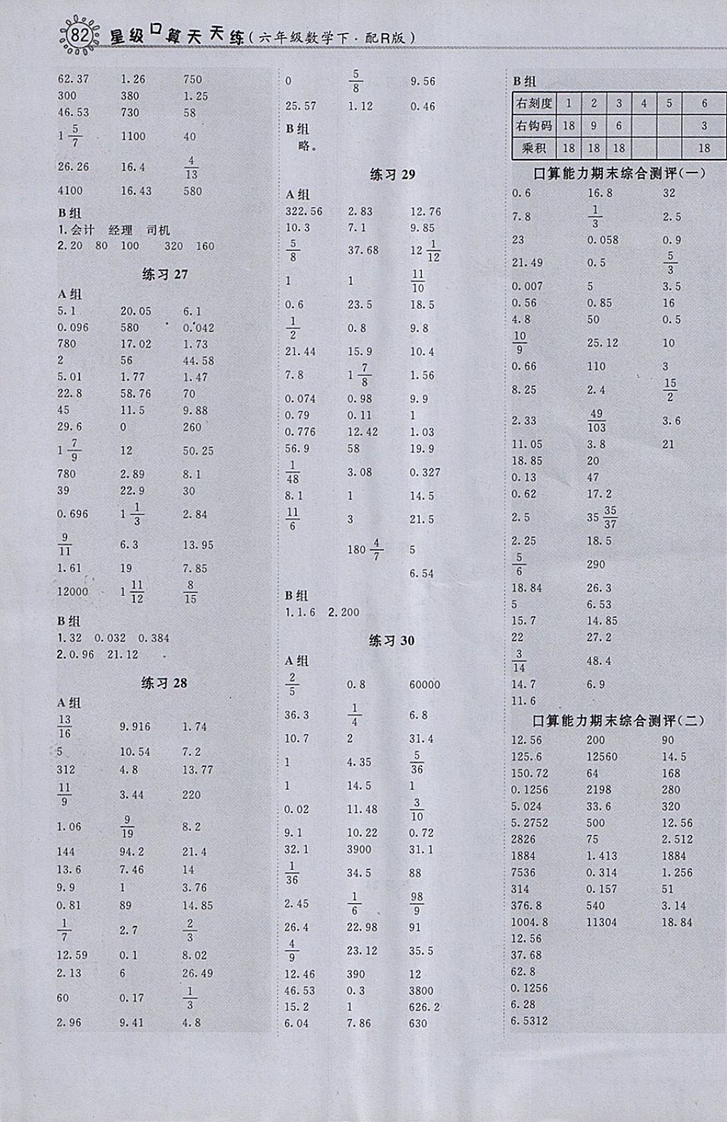 2018年星級口算天天練六年級數(shù)學(xué)下冊人教版 第10頁