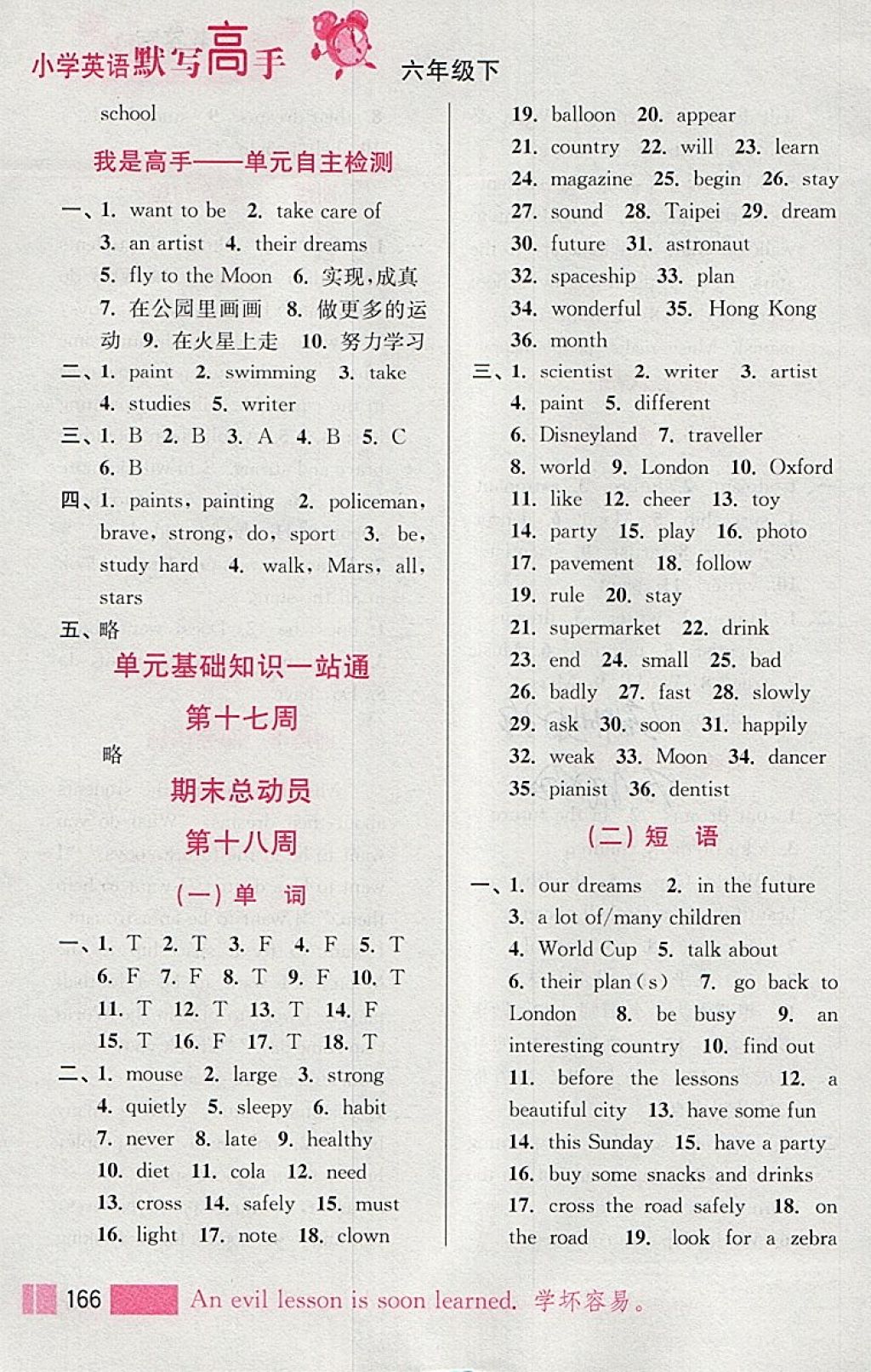 2018年小學(xué)英語默寫高手六年級(jí)下冊(cè)江蘇版江蘇鳳凰美術(shù)出版社 參考答案第21頁