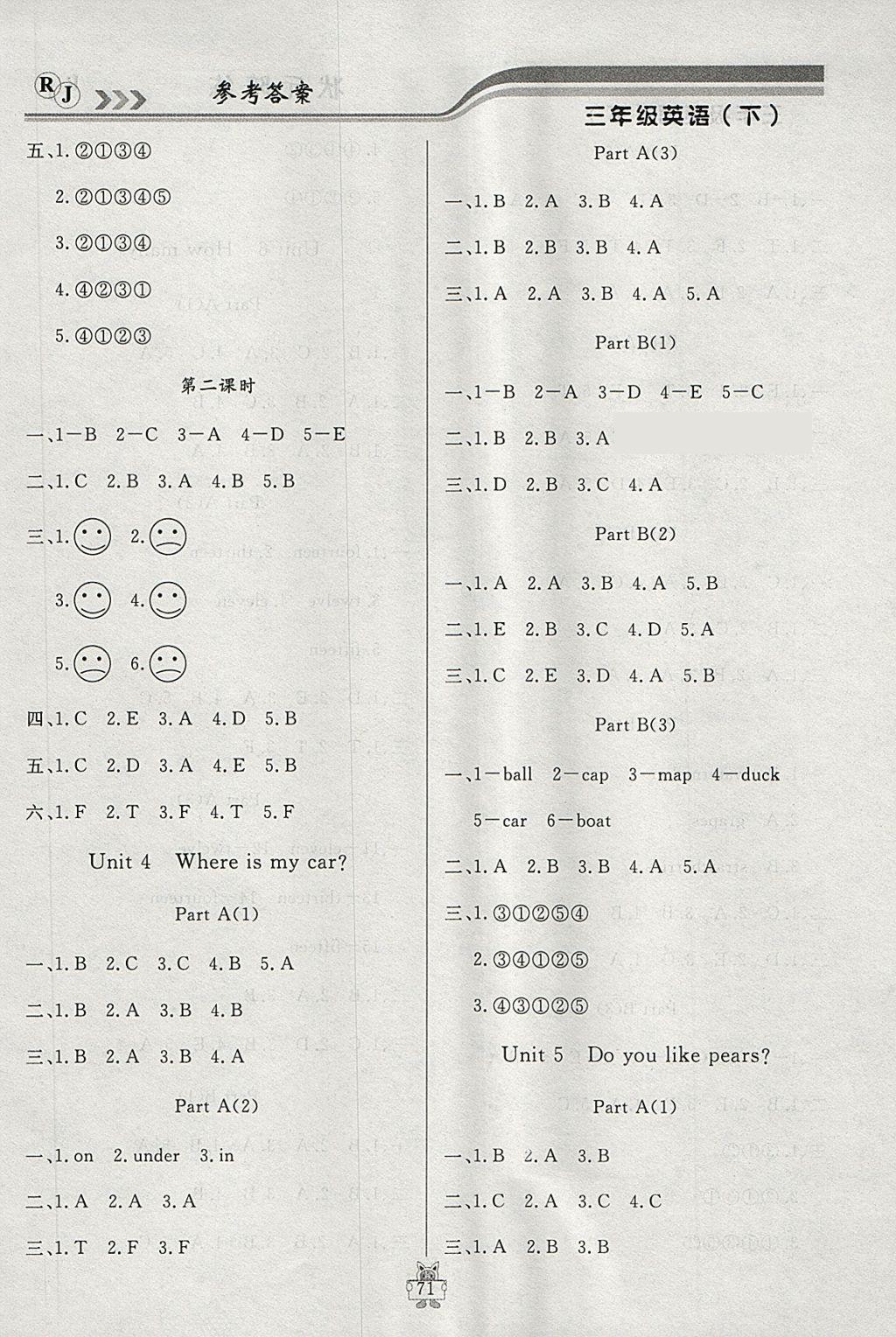 2018年狀元陪練課時優(yōu)化設(shè)計三年級英語下冊人教版 參考答案第4頁