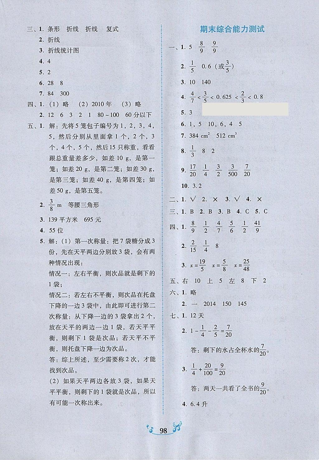 2018年百年学典课时学练测五年级数学下册人教版 参考答案第12页