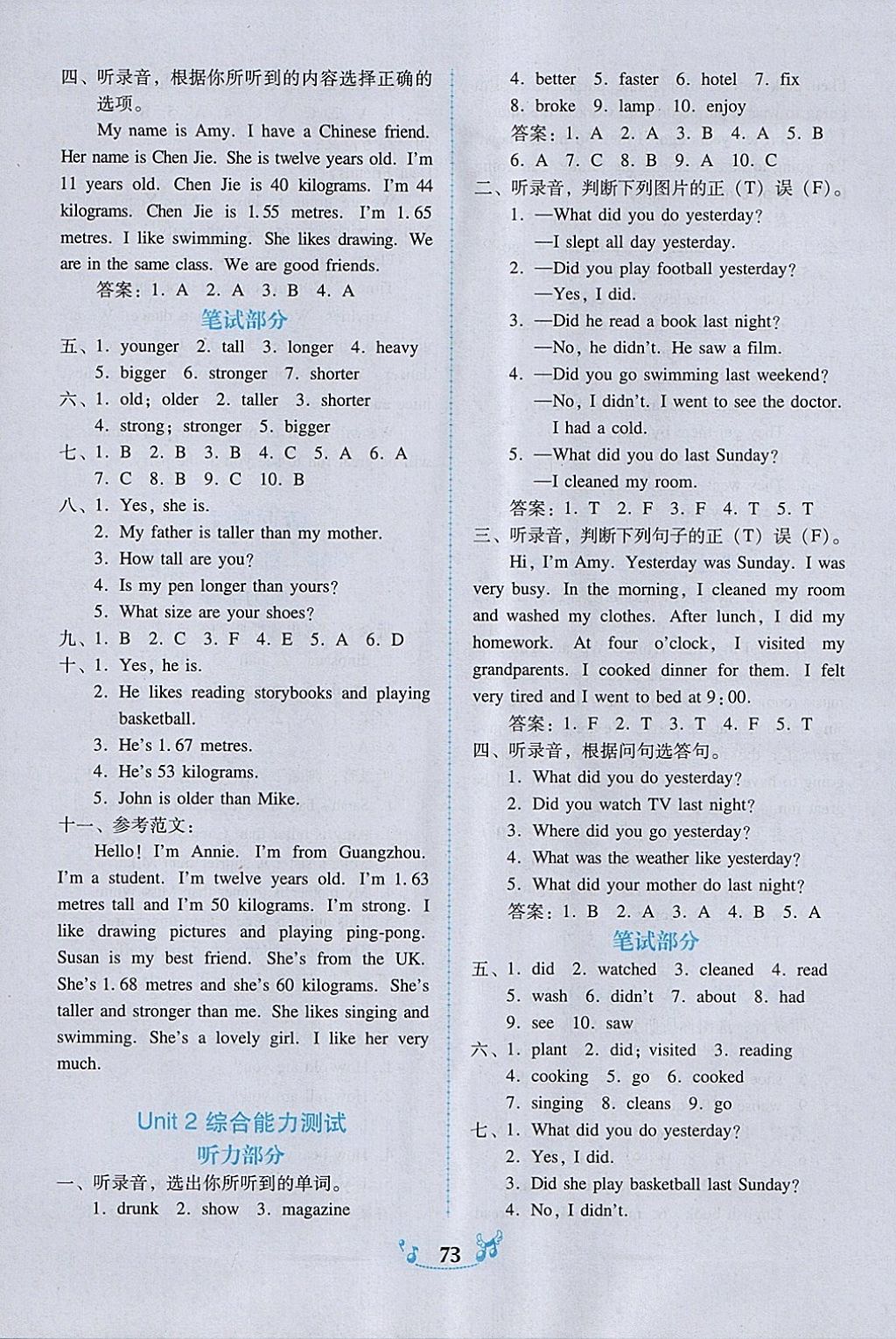 2018年百年學(xué)典課時(shí)學(xué)練測(cè)六年級(jí)英語(yǔ)下冊(cè)人教PEP版 參考答案第12頁(yè)