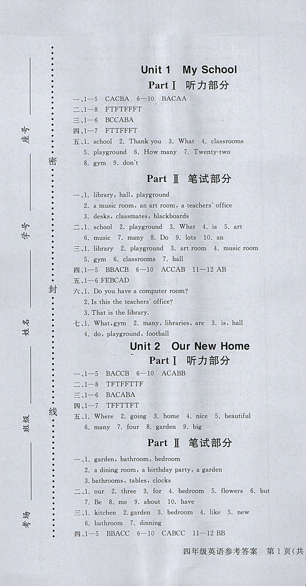 2018年香山状元坊全程突破导练测四年级英语下册 参考答案第21页