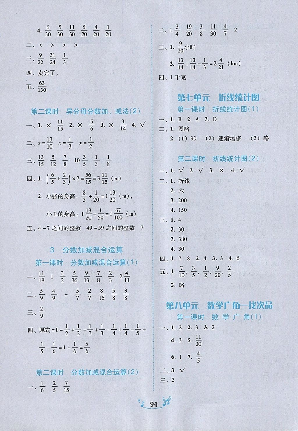 2018年百年学典课时学练测五年级数学下册人教版 参考答案第9页