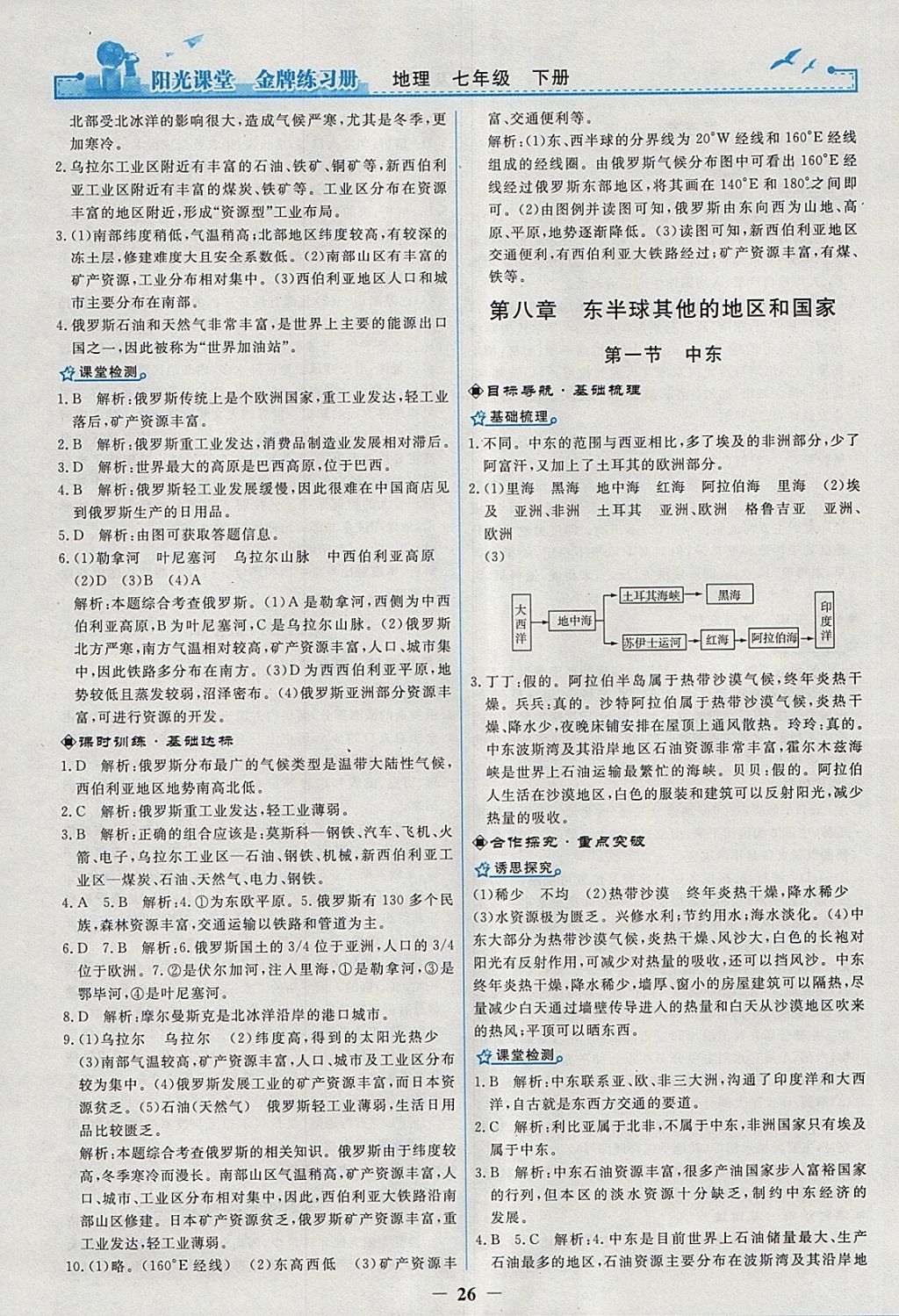 2018年陽光課堂金牌練習(xí)冊七年級地理下冊人教版 參考答案第6頁