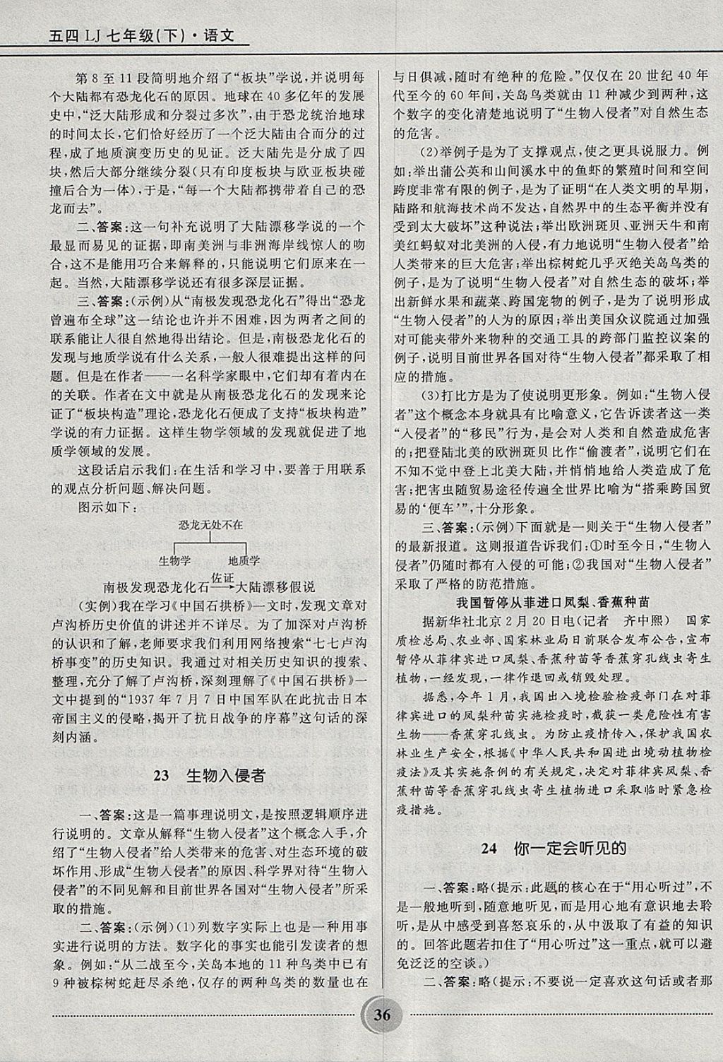 2018年奪冠百分百初中精講精練七年級語文下冊魯教版五四制 參考答案第36頁