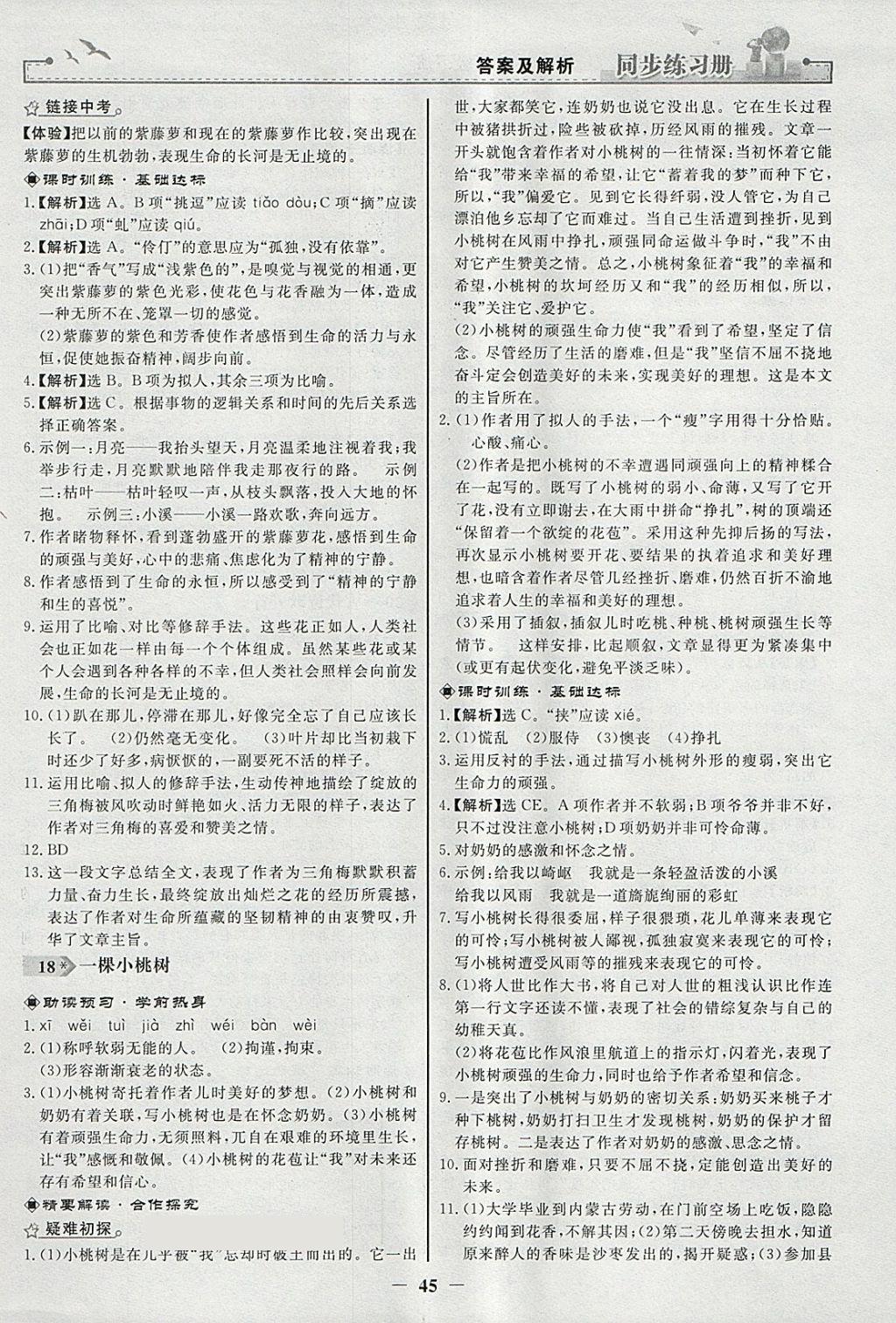 2018年同步练习册七年级语文下册人教版人民教育出版社 参考答案第13页