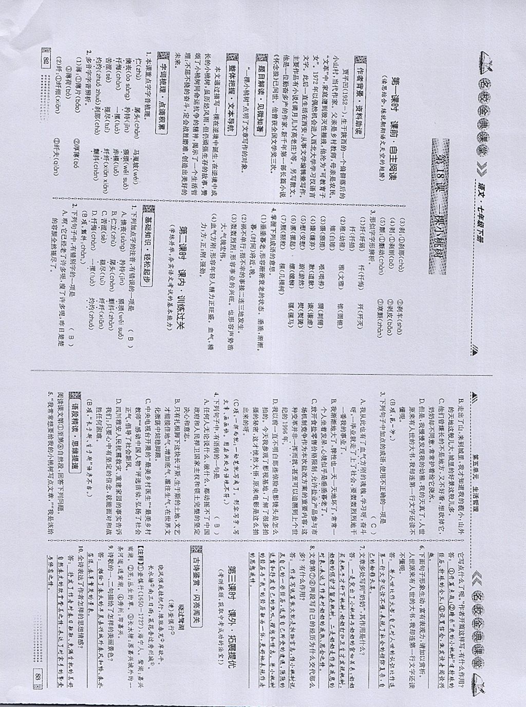 2018年名校金典课堂七年级语文下册成都专版 参考答案第42页