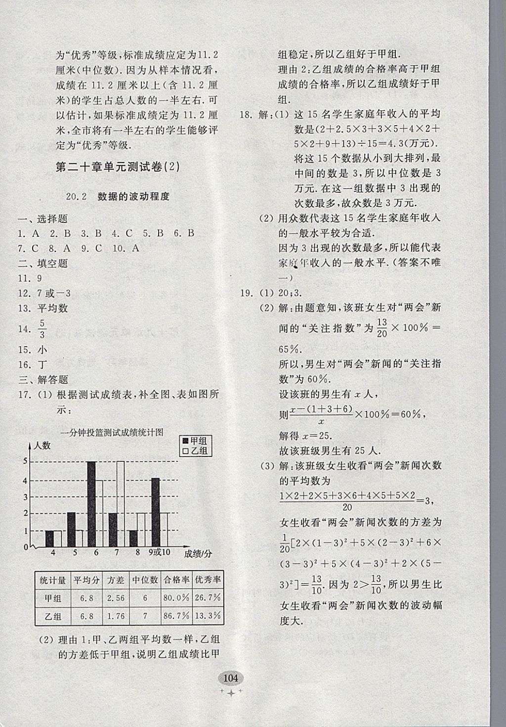 2018年初中單元測(cè)試卷八年級(jí)數(shù)學(xué)下冊(cè)人教版齊魯書(shū)社 參考答案第16頁(yè)