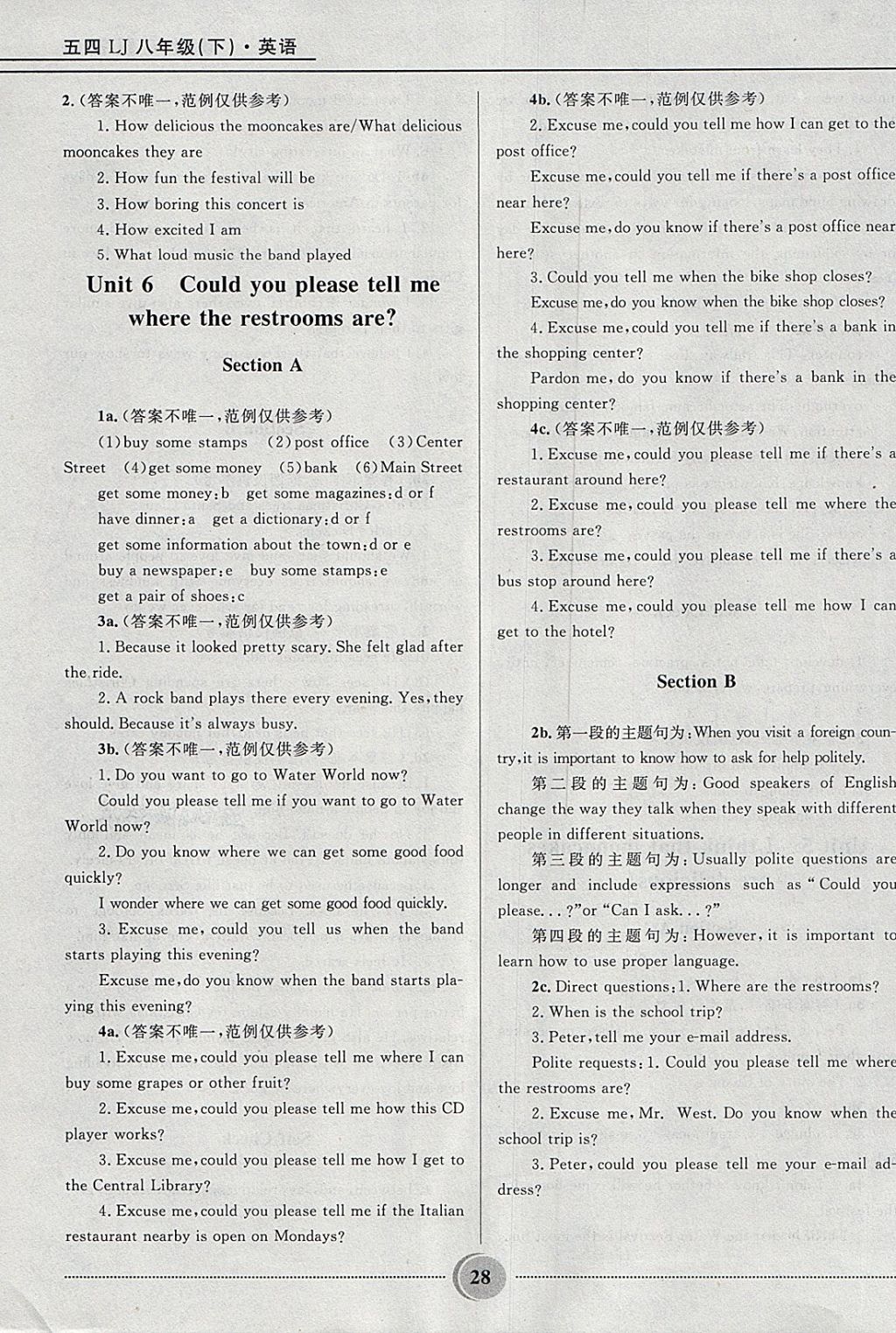 2018年奪冠百分百初中精講精練八年級(jí)英語下冊(cè)魯教版五四制 參考答案第28頁