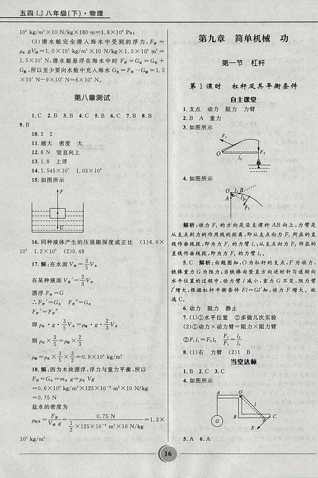 2018年奪冠百分百初中精講精練八年級物理下冊魯科版五四制 參考答案第16頁