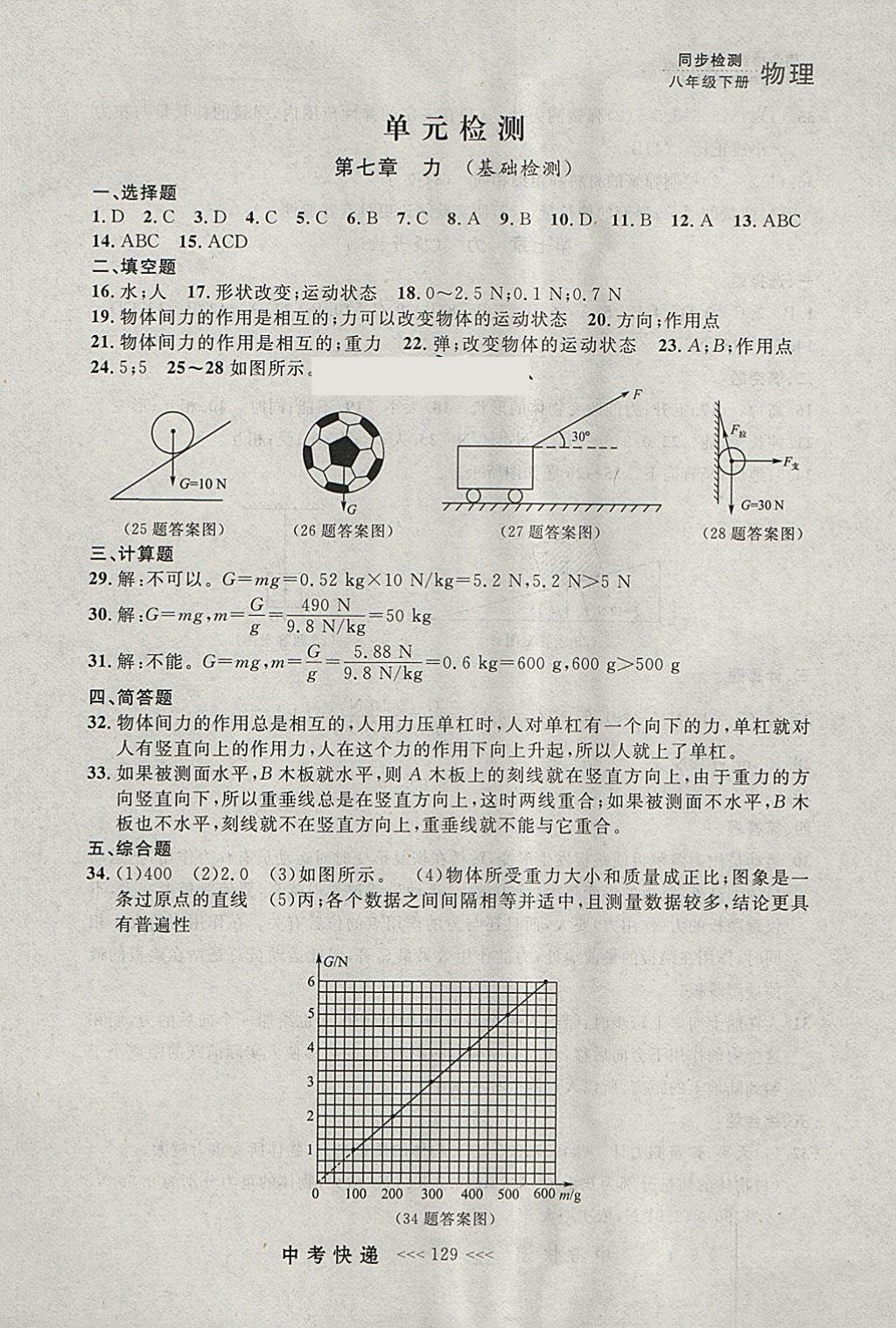 2018年中考快递同步检测八年级物理下册人教版大连专用 参考答案第17页