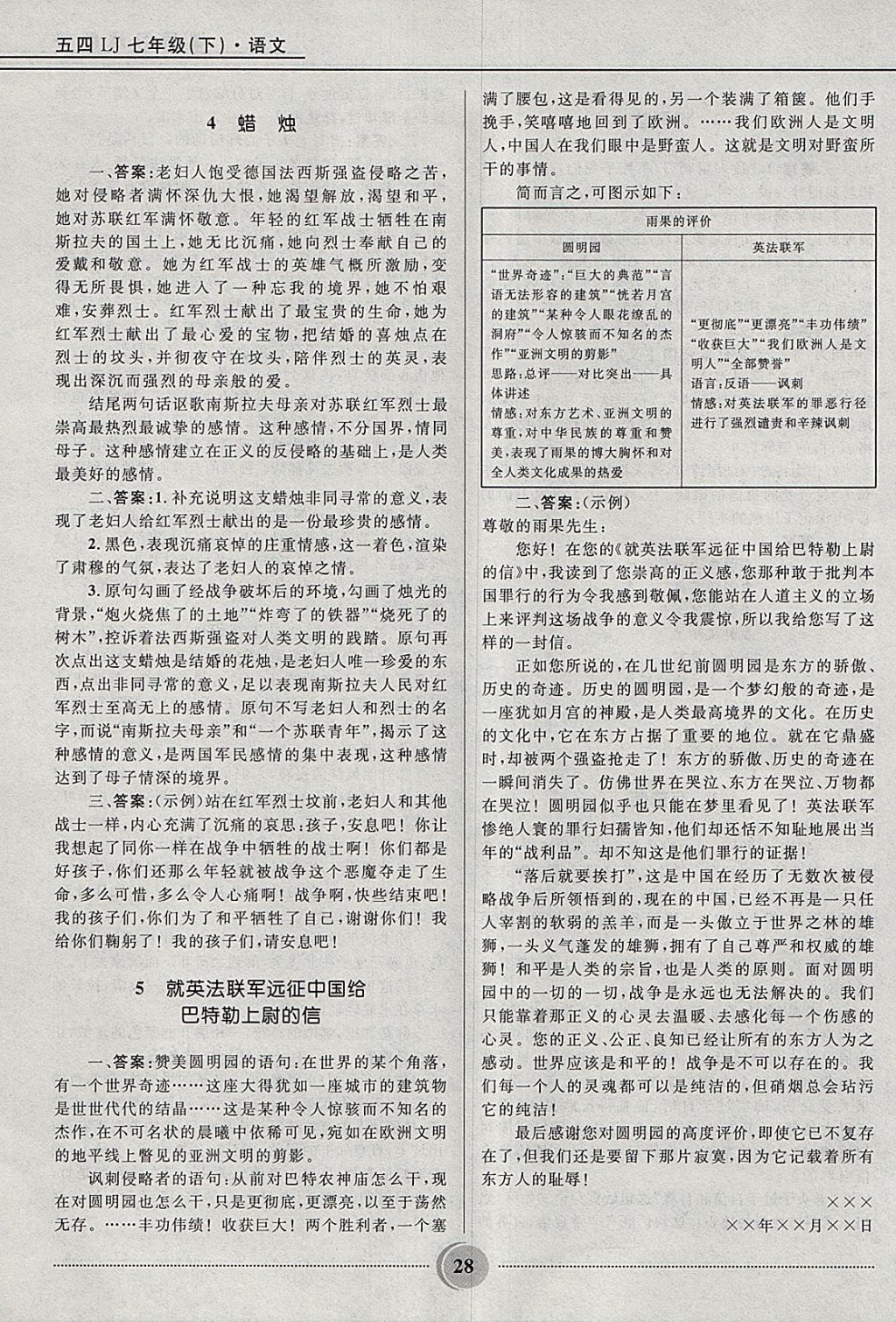 2018年奪冠百分百初中精講精練七年級語文下冊魯教版五四制 參考答案第28頁