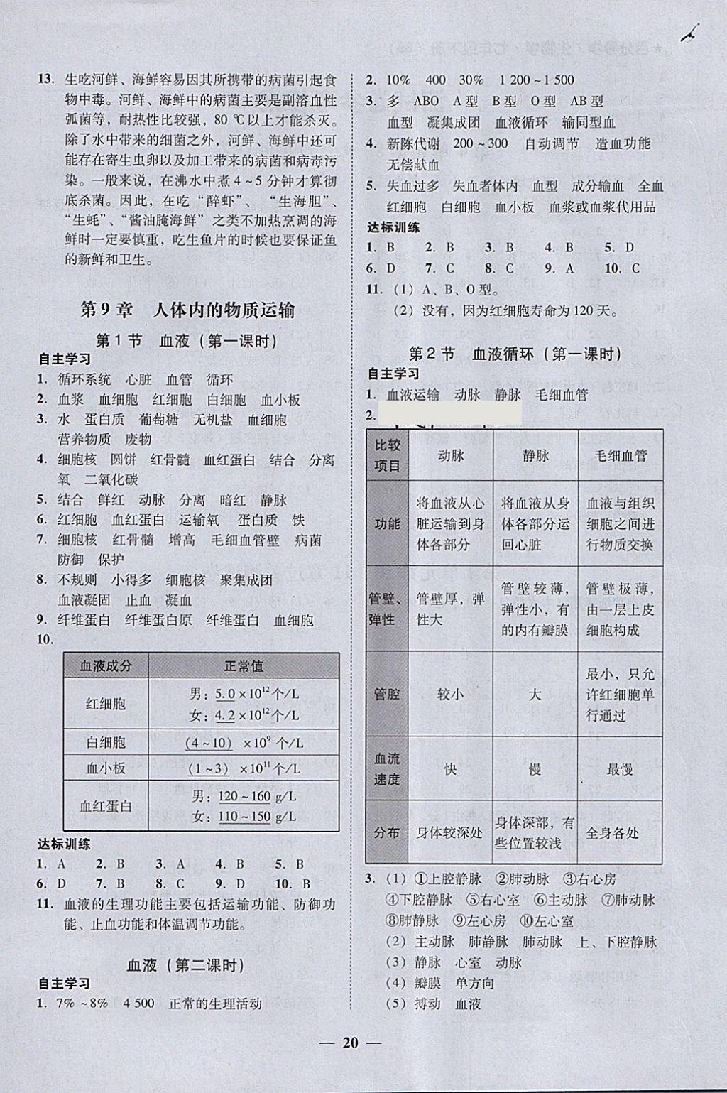 2018年易百分百分导学七年级生物学下册北师大版 参考答案第4页