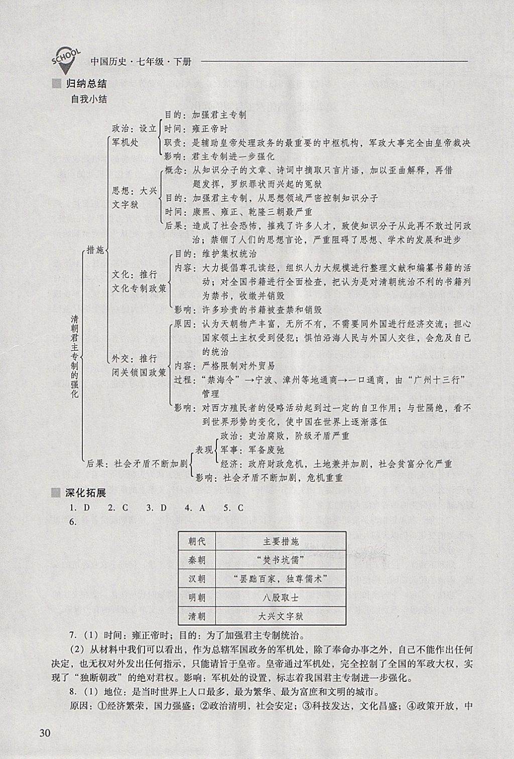 2018年新課程問題解決導(dǎo)學(xué)方案七年級(jí)中國歷史下冊(cè) 參考答案第30頁