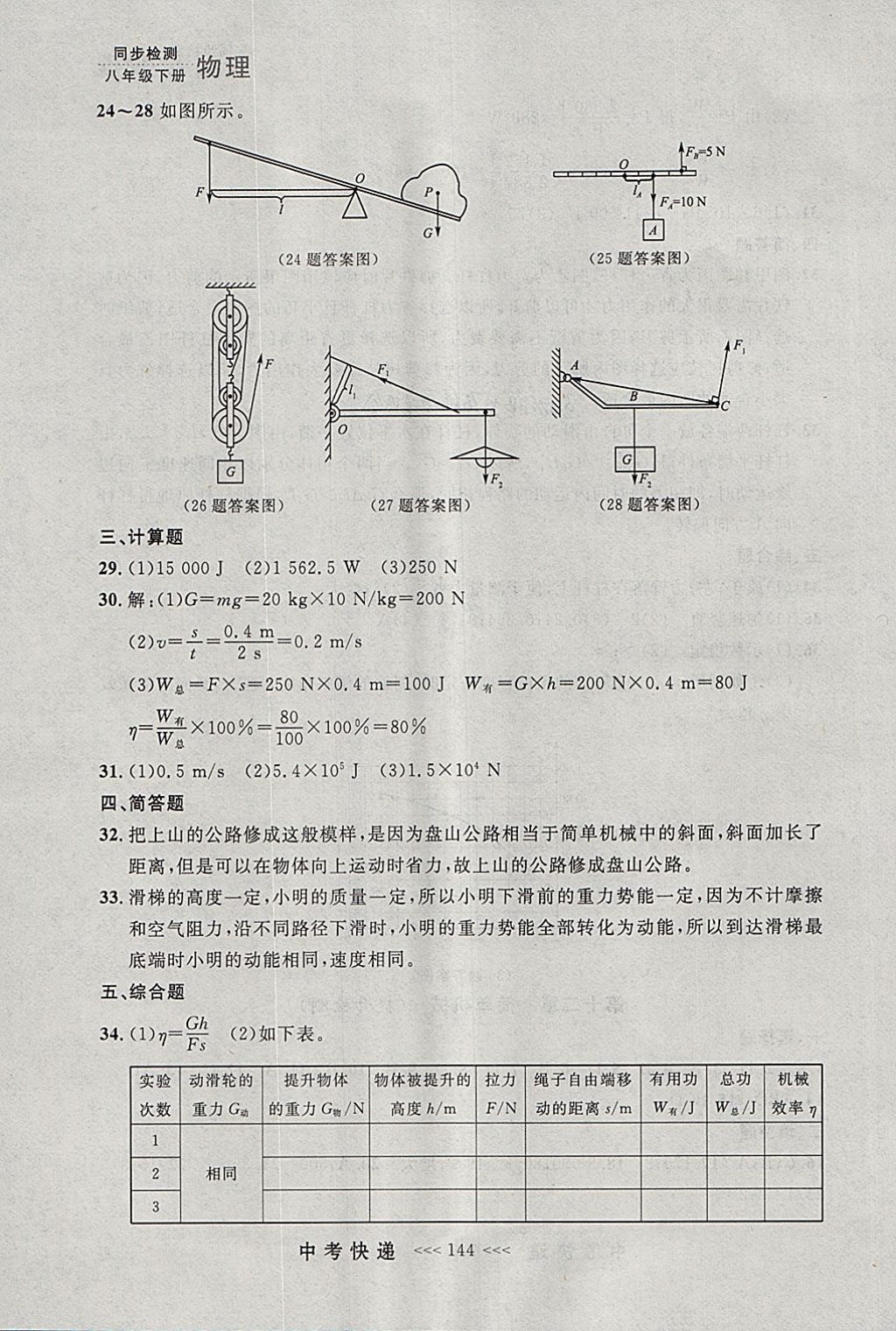 2018年中考快遞同步檢測(cè)八年級(jí)物理下冊(cè)人教版大連專用 參考答案第32頁(yè)