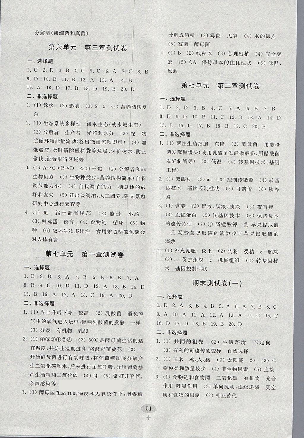 2018年初中單元測試卷八年級生物學(xué)下冊濟(jì)南版齊魯書社 參考答案第3頁