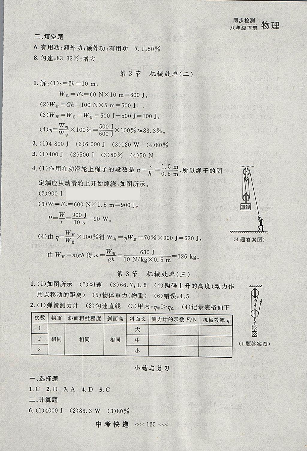 2018年中考快递同步检测八年级物理下册人教版大连专用 参考答案第13页